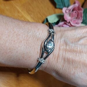 NVC Silver Tone CZ Crystal Cuff Bracelet Modern Open Design